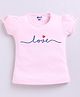 Kidcity Cotton Sinker Half Puffed Sleeves Love Text Printed Top - Baby Pink