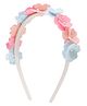 Aye Candy Floral Applique Detailed Pearls Embellished Hair Band - Pink & Blue