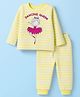 Doodle Poodle 100% Cotton Knit Full Sleeves Striped Night Suit With Dancing Queen Print - Yellow & White