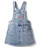 Kookie Kids Short Length Denim Dungaree with Five Pockets & Floral Embroidery - Light Blue