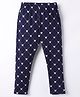 Evimo Single Jersey Knit Full Length Leggings With Heart Print - Navy Blue