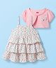 Babyhug Single Jersey Knit Floral Printed Frock with Half Sleeves Shrug - Pink & White