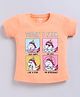 Kidcity Cotton Sinker Half Sleeves Unicorn Printed Top - Peach