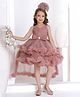 Lagorii Net Sleeveless Bow Applique & Ruffle Detailed High Low Dress With Headband & Detachable Tailback - Pink