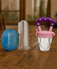 Badal Kidz Fruit Feeder Nibbler With Baby Silicone Finger Brush/Oral Brush/Baby Tounge Cleaner - Pink & Blue (Pack Of 2)