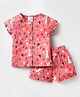 First Smile Sinker Knit Half Sleeves Shorts Co-Ord Night Suit with Floral Print - Pink