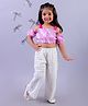 Lil' Drama Cold Shoulder Sleeves Tie Dye Crop Top & Hearts Schfilli Pant Set - Purple & White