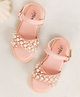 Toothless Pearls Embellished Sandals With Velcro Closure - Pink