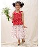 BownBee Pure Cotton Sleeveless Floral & Hearts Printed Top & Skirt Set - Red