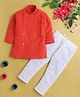 Jeet Ethnics Cotton Blend Full Sleeves Self Checked Kurta Pyjama Set - Red