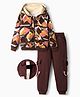 OLLINGTON ST. Cotton Abstract Printed Full Sleeves Zipper Hoodie & Knit Joggers Set - Multicolor & Brown