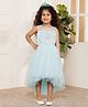 Toy Balloon Kids Net Sleeveless Floral Applique Detailed & Sequins Embellished Layered High Low Dress - Sky Blue