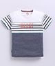 Tacos Cotton Knit Half Sleeves Striped & React Text Printed Tee -  Navy Blue