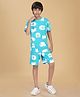 Ninos Dreams Cotton Half Sleeves Polar Bears Printed Coordinating Tee & Shorts Set - Light Blue