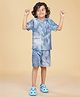 Ninos Dreams Cotton Rayon Half Sleeves Marble Printed Coordinating Shirt & Shorts Set - Blue