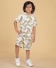 Ninos Dreams Cotton Rayon Half Sleeves Tropical Theme Printed Coordinating Shirt & Shorts Set - Beige