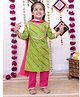 Vastrarth Cotton Three Fourth Sleeves Leheriya Printed Gota Lace Embellished Kurta Salwar With Dupatta Set - Green