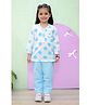 Vastrarth Cotton Woven Full Sleeves Polka Dots Printed Top & Striped Pajama Set - Blue