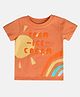 MINI KLUB Cotton Half Sleeves Team Ice Cream Text Puff Printed Tee - Orange