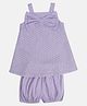 MINI KLUB Cotton Sleeveless Schiffli Embroidered Bow Applique Detailed Dress With Bloomer - Purple