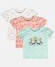MINI KLUB Cotton Pack Of 3 Half Sleeves Floral & Animals Printed Tops - Blue Pink & White