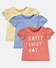 MINI KLUB Cotton Pack Of 3 Half Puffed Sleeves Happy Every Day Text & Baby Animals Printed Tops - Blue Pink & Yellow