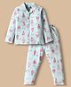 Smarty Girls Cotton Knit Full Sleeves Co-ords Night Suit with Hot Air Balloon Print - Light Blue