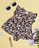 Creative Kids Rayon Flutter Sleeves Floral Printed Frock Style Onesie - Black & White