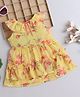 Many frocks & Georgette Sleeveless Frill Detailed Floral Printed Layered Dress - Yellow