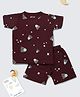 Nite Flite Cotton Knit Half Sleeves Constellations Printed Coordinating Night Suit Set - Brown