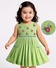 EARTHY TOUCH Cotton Knit Sleeveless Ethnic Dress Floral Embroidery - Green