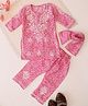 Qvink Chikankari Embroidered Kurta With Coordinating Pant & Scarf Set - Pink