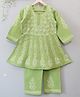 Qvink Cotton Knit Three Fourth Sleeves Chikankari Embroidered Kurta & Pant Set - Light Green