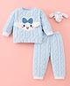 Mark & Mia Full Sleeves Fur Winter Wear Night Suit with Cable Knit Design & Bunny Applique - Light Blue