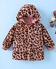 Mark & Mia Full Sleeves Fur Hooded Winter Jacket With Leopard Print - Dark Pink