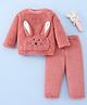 Mark & Mia Full Sleeves Fur Winter Wear Night Suit with Bunny Applique - Dark Pink