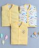 BUMZEE Cotton Pack Of 3 Sleeveless Striped & Animals Printed Jablas - Yellow & White