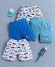 BUMZEE Cotton Pack Of 4 Vehicle & Dinosaurs Printed Shorts - Light & Teal Blue