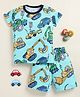 Little Marine Cotton Half Sleeves Excavators Printed Tee & Coordinating Shorts Set - Aqua Blue