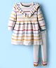 ToffyHouse Cotton Full Sleeves Striped Winter Frock & Footed Stockings Set - Offwhite
