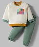 ToffyHouse 100% Knitted Cotton Full Sleeves Text Printed T-Shirt & Woven Denim Pants With Spandex Set - Light Green