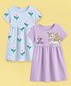 Nap Chief Pure Cotton Pack Of 2 Half Sleeves Floral & Unicorn Printed Dresses - Blue & Lavender