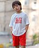Nap Chief Pure Cotton Half Sleeves Play Hard Text Printed Tee & Shorts Set - White & Red