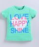 Kidcity Cotton Sinker Half Sleeves Love Happy Shine Text Printed Top - Mint Green