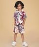 Ninos Dreams Cotton Rayon Half Sleeves Marble Printed Coordinating Shirt & Shorts Set - Maroon