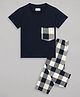 Sheer Love Cotton Jersey Half Sleeves Pocket Detailed & Checked Night Suit Set - Navy Blue