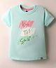 Teddy Sinker Knit Half Sleeves Top With Love to Smile Text Print - Aqua Blue