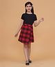Piccolo Cotton Lycra Half Sleeves Solid Tee & Checked Skirt Set - Black