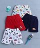 BUMZEE Cotton Knit Above Knee Length Vehicle Printed Shorts Pack of 4 - Red Navy Blue & White