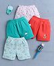 BUMZEE Cotton Knit Above Knee Length Floral Printed Shorts Pack of 4 - Multicolor